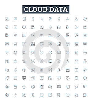 Cloud data vector line icons set. Cloud, Data, Storage, Platform, Computing, Backup, Virtualization illustration outline