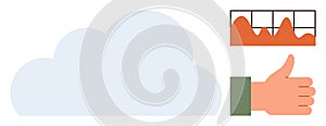Cloud with Data Visualization and Thumbs Up Symbol for Approval and Performance Tracking