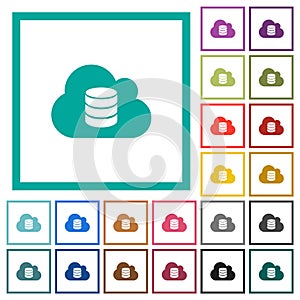 Cloud database flat color icons with quadrant frames