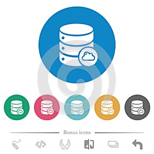 Cloud database flat round icons