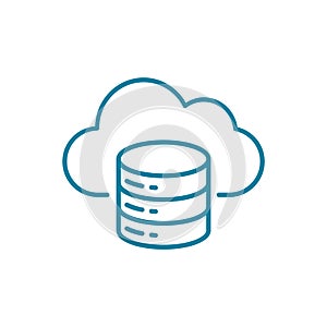 Cloud database function line icon. Cloud with server rack symbol.