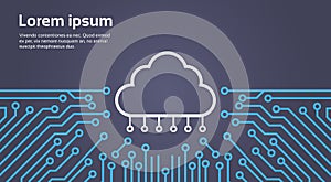 Cloud Database Over Computer Chip Moterboard Background Data Center System Concept Banner