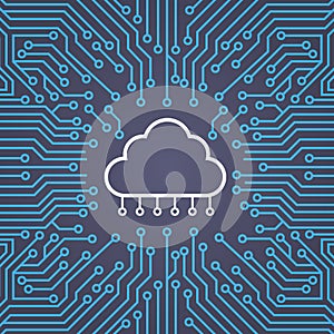 Cloud Database Over Computer Chip Moterboard Background Data Center System Concept Banner