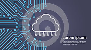 Cloud Database Over Computer Chip Moterboard Background Data Center System Concept Banner