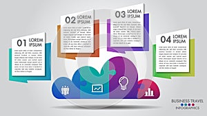 Cloud design business infographics 4 steps options puzzle vector for chart, diagram, web design, presentation, workflow layout.