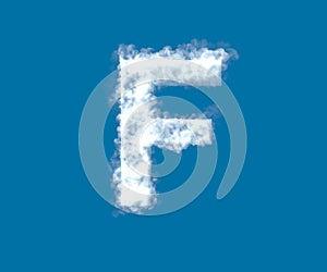 Letter F made of light white cloud on blue sky background, cloudy alphabet - 3D illustration of symbols photo