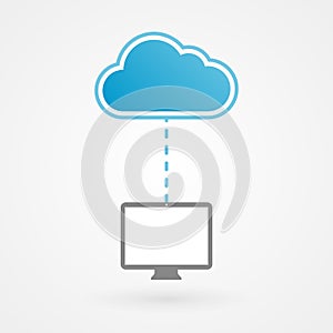 Cloud and desktop. Concept of online device. Vector illustration flat design
