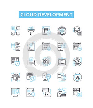 Cloud development vector line icons set. Cloud, Development, Platform, Architecture, Deployment, Management