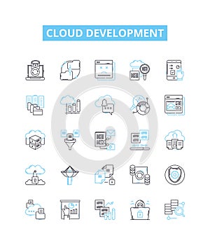 Cloud development vector line icons set. Cloud, Development, Platform, Architecture, Deployment, Management
