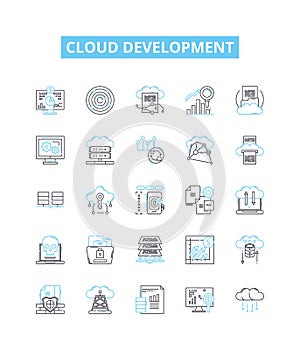 Cloud development vector line icons set. Cloud, Development, Platform, Architecture, Deployment, Management