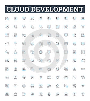 Cloud development vector line icons set. Cloud, Development, Platform, Architecture, Deployment, Management