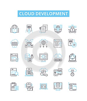 Cloud development vector line icons set. Cloud, Development, Platform, Architecture, Deployment, Management