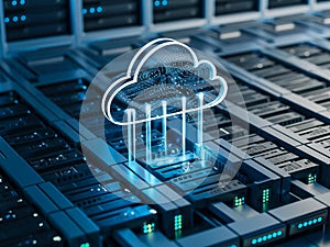 A cloud is displayed on a computer server