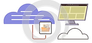 Cloud storage concept with folder connection and web browser on screen