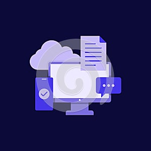 Cloud Document Management and Secure Data Synchronization Storage for Server Business Flat Vector Illustration