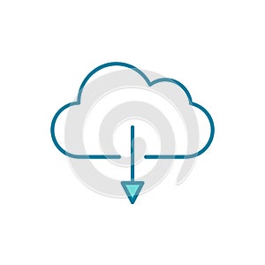 Cloud with down arrow sign. Cloud downloading line icon. Cloud server storage concept.