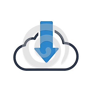 Cloud Download Icon with Blue Arrow