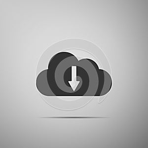 Cloud download icon isolated on grey background. Flat design