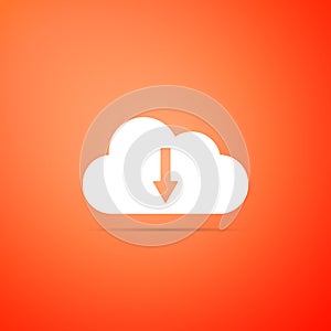 Cloud download icon isolated on orange background. Flat design