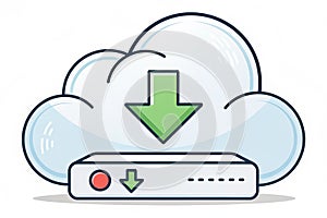 Cloud download icon isolated on white. A cloud download icon isolated on a white background, symbolizing file transfer or online photo