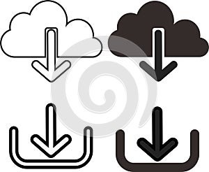 Cloud Download Icon Set Solid and Outline Collection