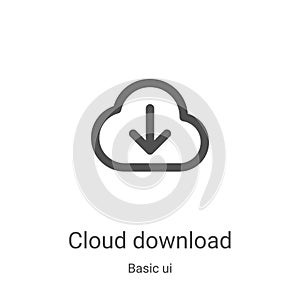 cloud download icon vector from basic ui collection. Thin line cloud download outline icon vector illustration. Linear symbol for