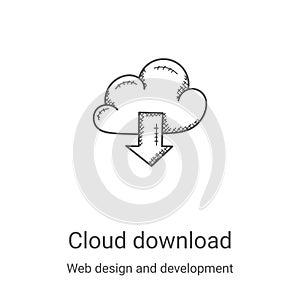 cloud download icon vector from web design and development collection. Thin line cloud download outline icon vector illustration.