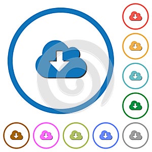Cloud download icons with shadows and outlines
