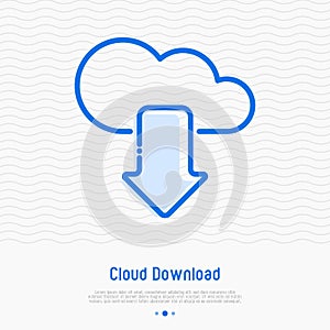 Cloud download thin line icon