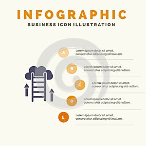 Cloud, Download, Upload, Data, Server Solid Icon Infographics 5 Steps Presentation Background