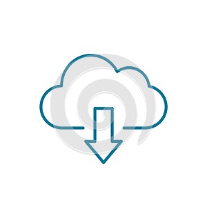 Cloud downloading line icon. Cloud with down arrow sign.