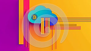 Cloud E-Wallet Altcoin, Colorful Abstract Cloud and Bitcoin Concept with Geometric Lines photo