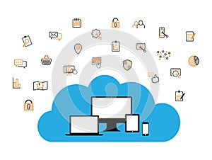 Cloud enabled equipment internet business icons