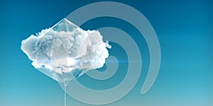 Cloud enclosed in a crystal structure with luminous faces and glass sides concept of cloud service of cloud computing