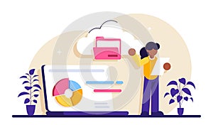 Cloud engineering concept. Cloud computing, web hosting platform. Data uploading and database servers. Private cloud