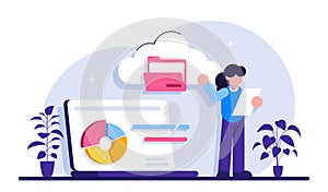 Cloud engineering concept. Cloud computing, web hosting platform. Data uploading and database servers. Private cloud