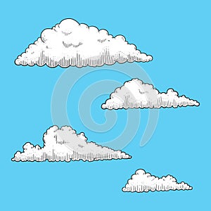 Cloud engraving style vector illustration