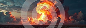 Cloud of explosion engulfs a massive rocket launch site cloud defense thermonuclear photo