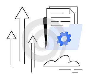 Cloud File Management and Workflow Efficiency with Progress Arrows and Gear Folder Icon