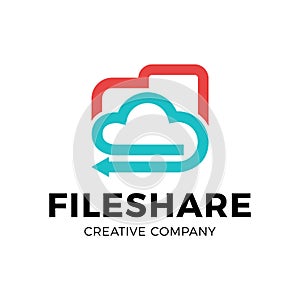 Cloud File share Tech Logo template Design with folder and arrow