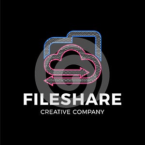 Cloud File share Tech Logo template Design with folder and arrow