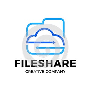 Cloud File share Tech Logo template Design with folder and arrow