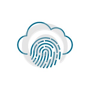 Cloud fingerprint line icon. Privacy issues on the internet. Biometric technology.