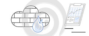 Cloud Firewall with Fire Icon and Data Analytics on Clipboard Chart
