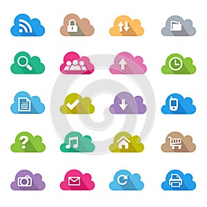 Cloud flat color icon set