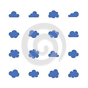 Cloud flat glyph icons. Cloudssilhouette symbols for data storage, weather forecast