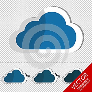 Cloud Flat Sticker Icon With Scissor And Cut Line - Vector Illustration - Isolated On Transparent Background