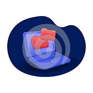 cloud folder icon with laptop computer, wifi isolated on blue background. cloud storage download