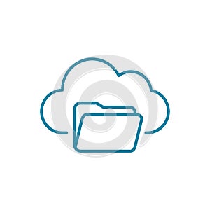 Cloud folder line icon. Upload and download data. Online file management service.