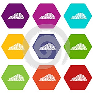 Cloud Forest and Flower Dome, Singapore icon set color hexahedron